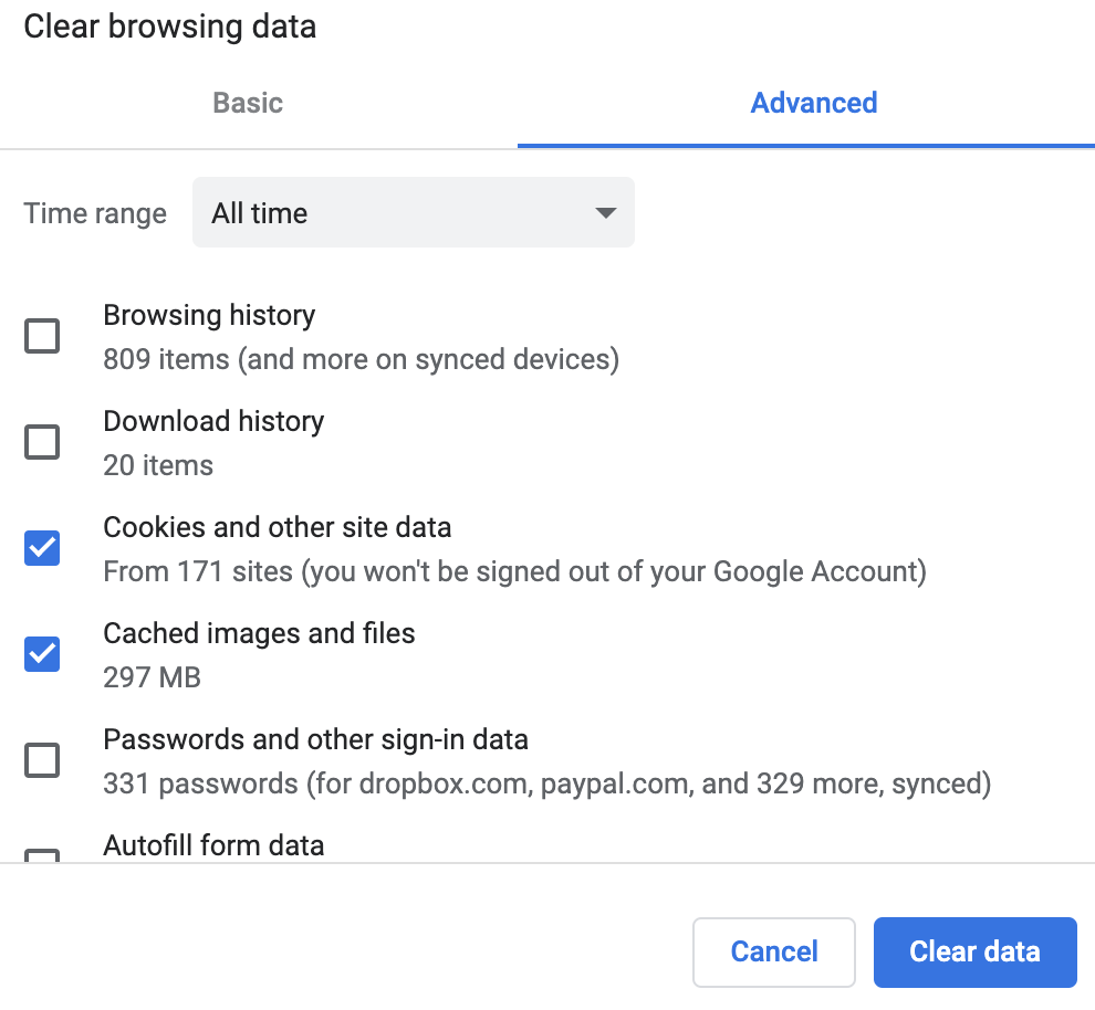 Google Chrome — Clear Browsing Data menu location